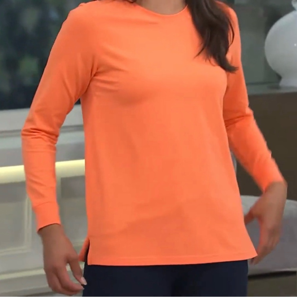 D&co Essentials XL long-sleeve knit pull-over top soft orange QVC A246018 EUC